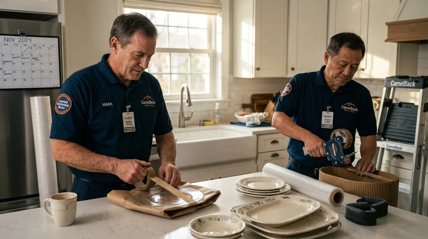 Professional crew packing kitchen dishware in Glasgow, MO